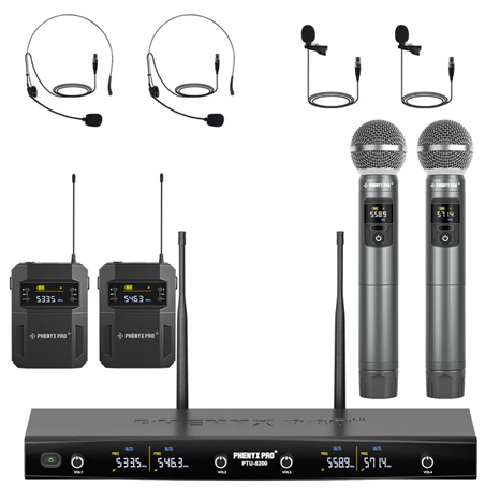 Sistema de Micrófono Inalámbrico PTU-5200-2H2B Cuádruple con Salto de Frecuencia